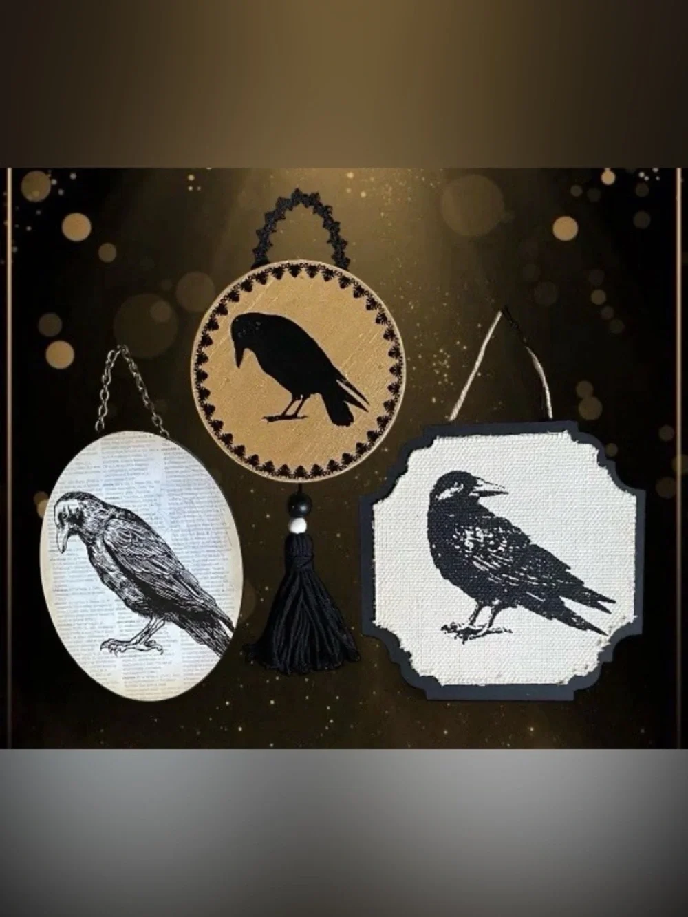 3pc Gothic Crow Raven Wall Hangings ~Halloween Home Decor Wall Art Gallery Signs